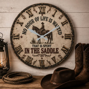 No Hour of Life Is Wasted in the Saddle Cowboy Large Clock