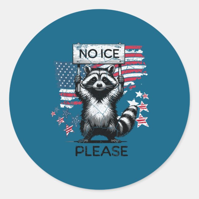 No Ice Please Raccoon Classic Round Sticker (Front)