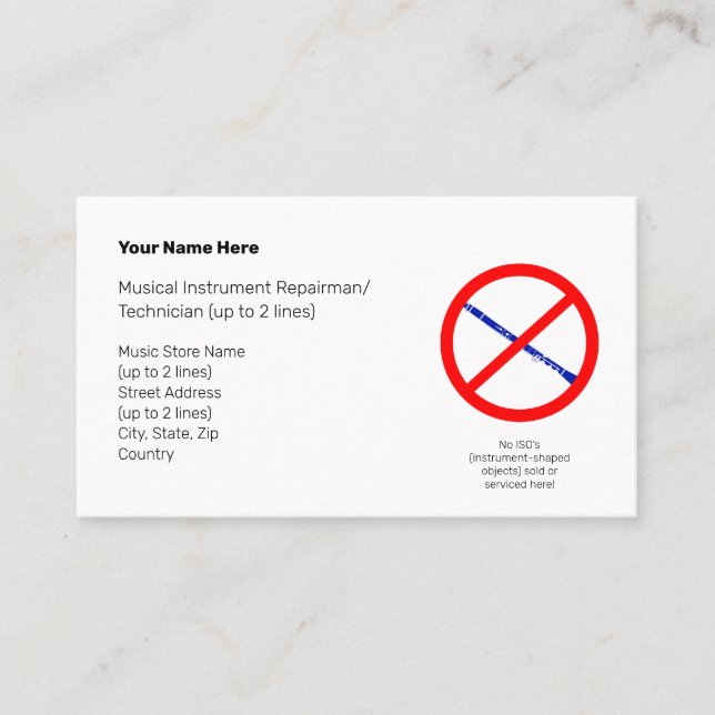 No Instrument-Shaped Objects Bl. Clr. II Wht. Business Card (Front)