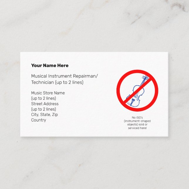 No Instrument-Shaped Objects Blue Violin II White Business Card (Front)