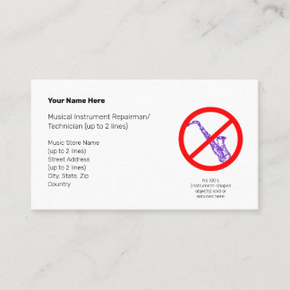 No Instrument-Shaped Objects Pur. Sax II White Business Card