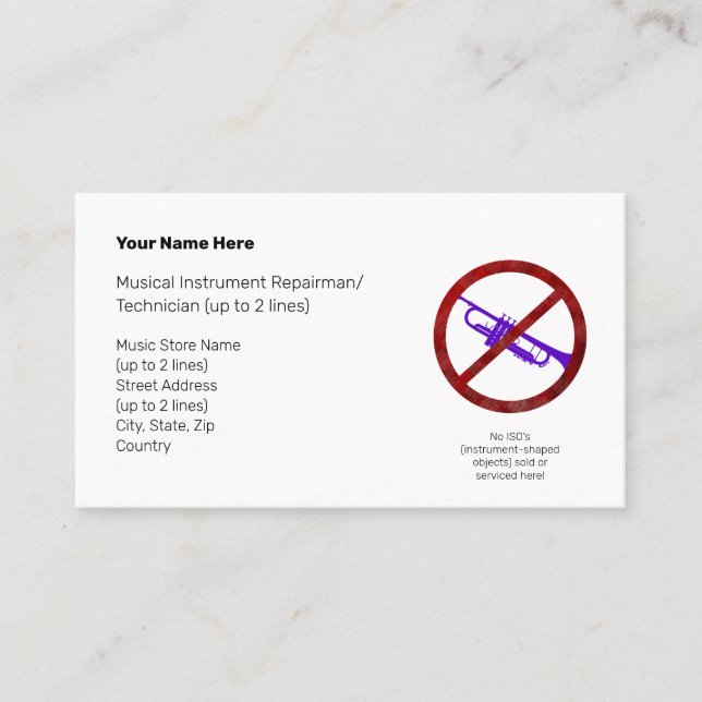 No Instrument-Shaped Objects Pur. Tpt. I Wht. Business Card (Front)
