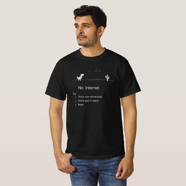 No Internet Dinosaur Funny Offline T-Shirt (Front Full)