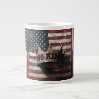 No King – Distressed Crown with American Flag Large Coffee Mug