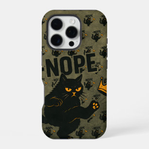 No Kings In America Black Cat Funny Kicking Crown iPhone 16 Pro Case