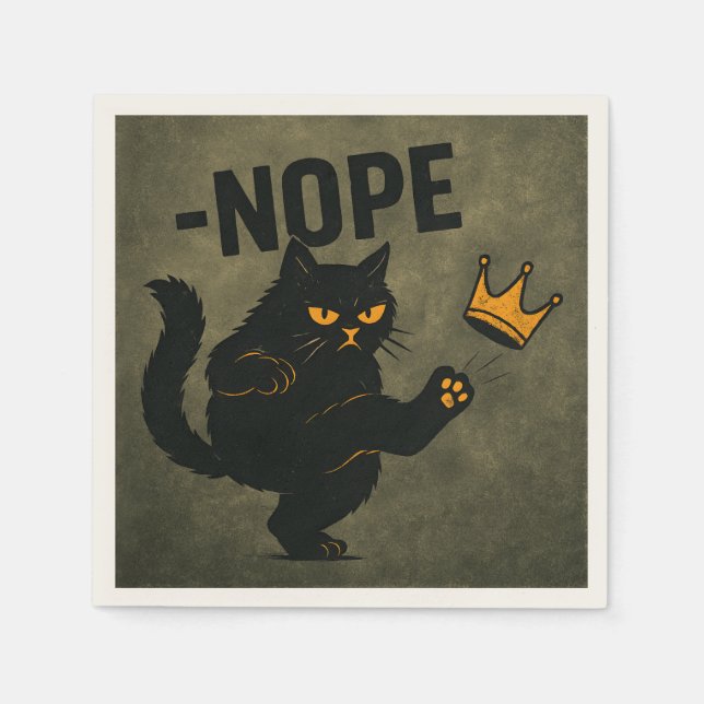 No Kings In America Black Cat Funny Kicking Crown Napkin (Front)