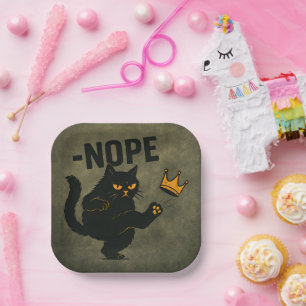 No Kings In America Black Cat Funny Kicking Crown Paper Plate