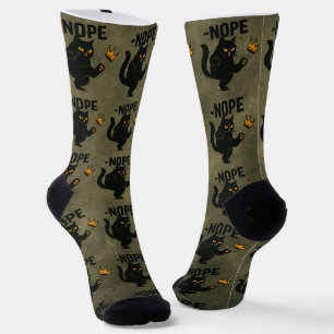 No Kings In America Black Cat Funny Kicking Crown Socks