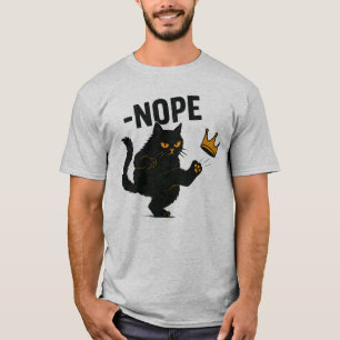 No Kings In America Black Cat Funny Kicking Crown T-Shirt