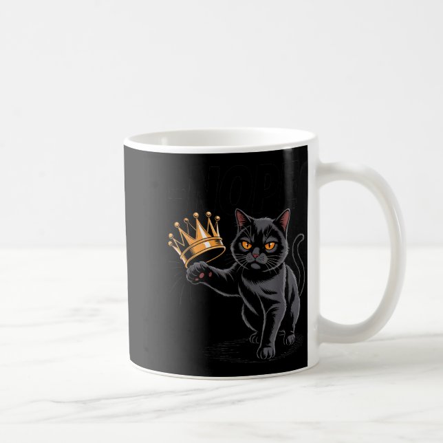 No Kings In America Funny Black Cat Kicking Crown  Coffee Mug (Right)