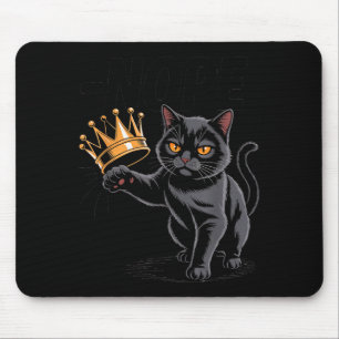 No Kings In America Funny Black Cat Kicking Crown  Mouse Pad