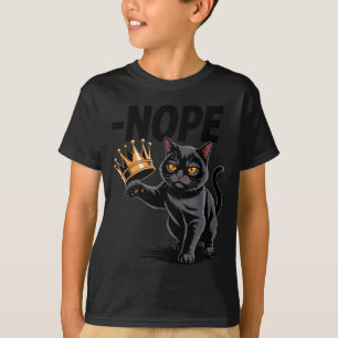 No Kings In America Funny Black Cat Kicking Crown  T-Shirt