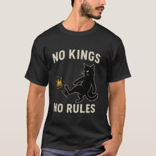No Kings in America Funny Black Cat Kicking Crown T-Shirt