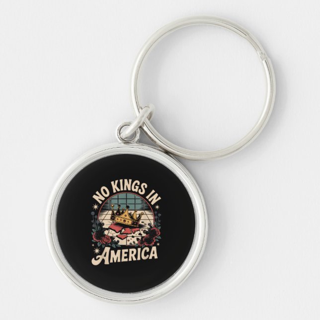 No Kings In America Retro Classic Key Ring (Front)