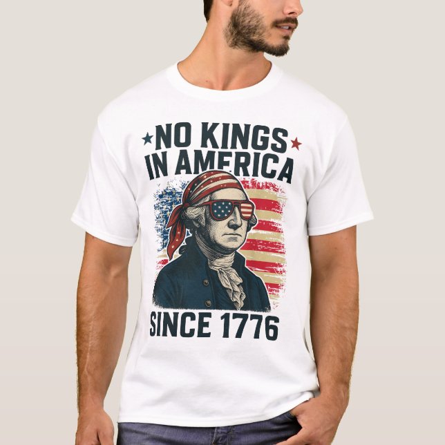 No Kings in America Since 1776 Distressed USA Flag T-Shirt (Front)