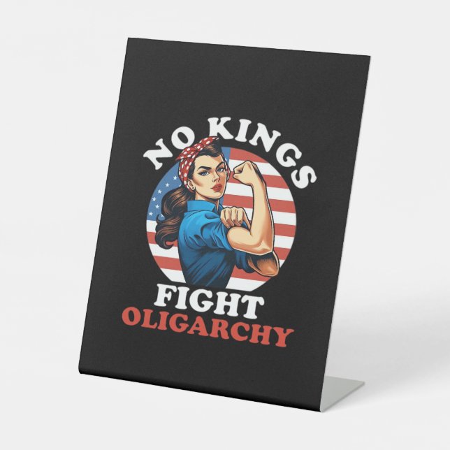 No Kings Oligarchy Retro Classic Pedestal Sign (Front)