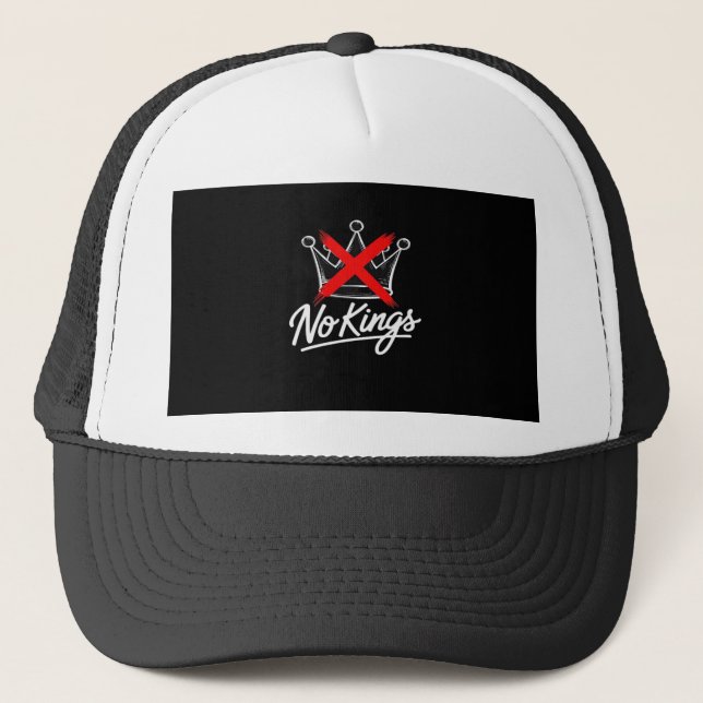 No Kings Simple Crown With Cross Artistic Design Trucker Hat (Front)