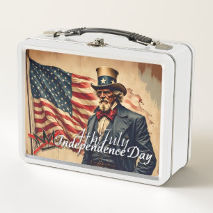 No Kings Uncle Sam Independence Day Art Metal Lunch Box
