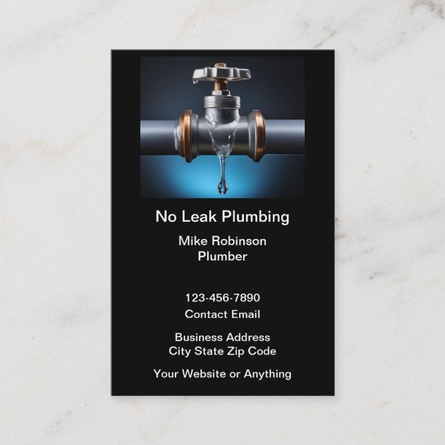 No Leaking Pipes Plumber Service Business Card (Front)