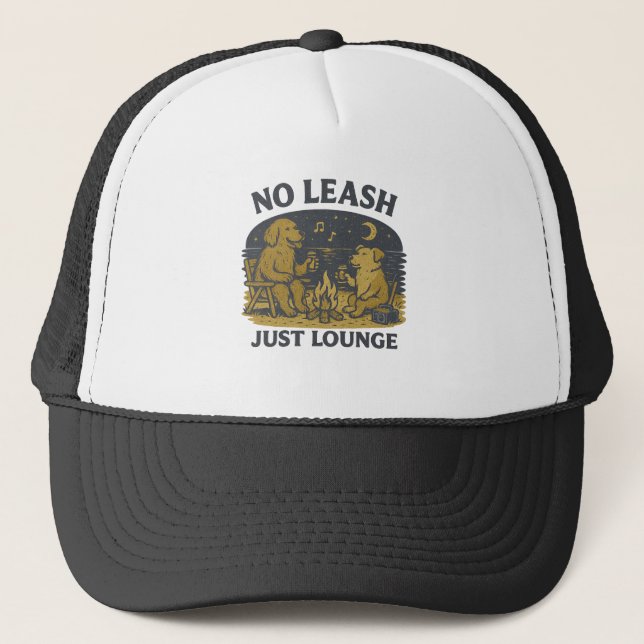 No Leash Just Lounge | Relaxing Campfire Dogs Beac Trucker Hat (Front)