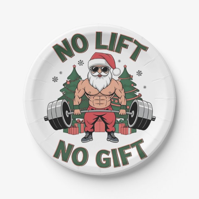 No Lift No Gift Funny Santa Claus Gym Fitness  Paper Plate (Front)