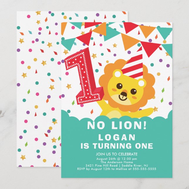 No Lion 1st Birthday Invitation (Front/Back)