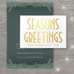 No Logo Seasons Greetings Green Business Holiday Foil Card