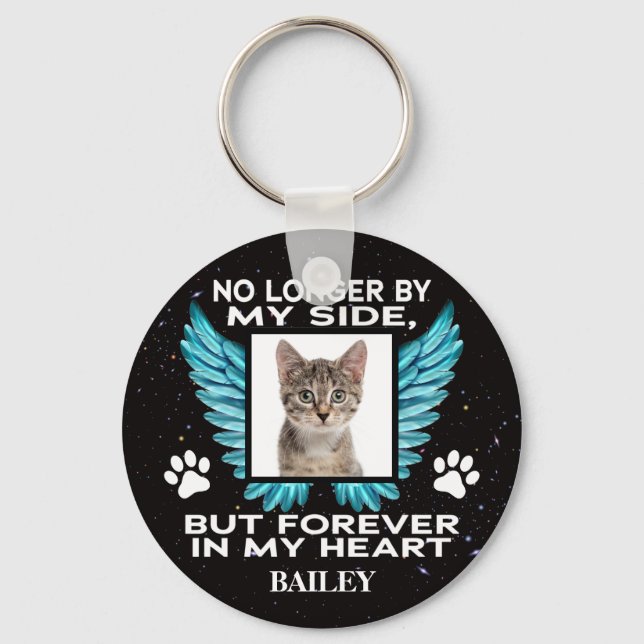 No Longer by My Side, Cat Memorial – Custom Photo  Key Ring (Front)