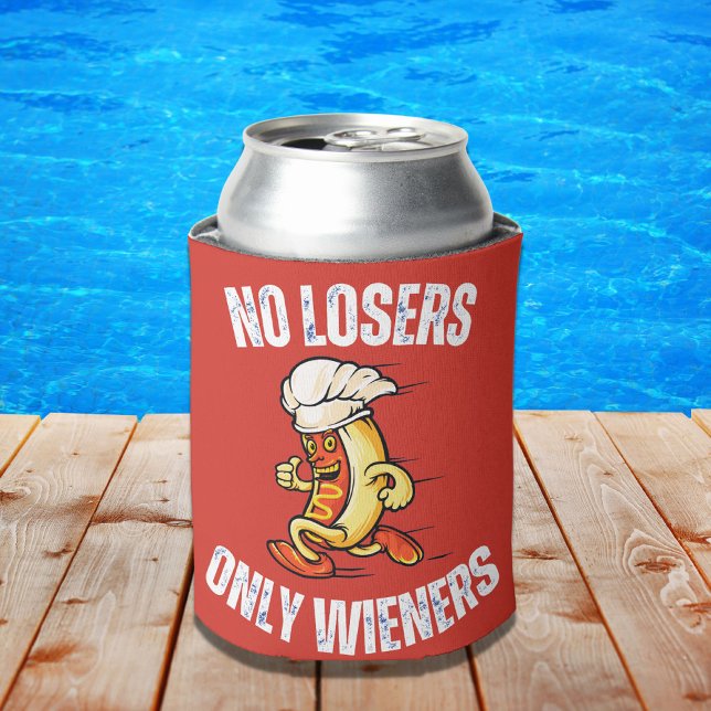 No Losers Only Wieners Funny Hotdog Pun  Can Cooler (Creator Uploaded)