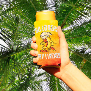 No Losers Only Wieners Funny Hotdog Pun    Seltzer Can Cooler