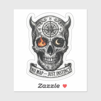 No Map Just Instinct Horned Skull Compass Sticker