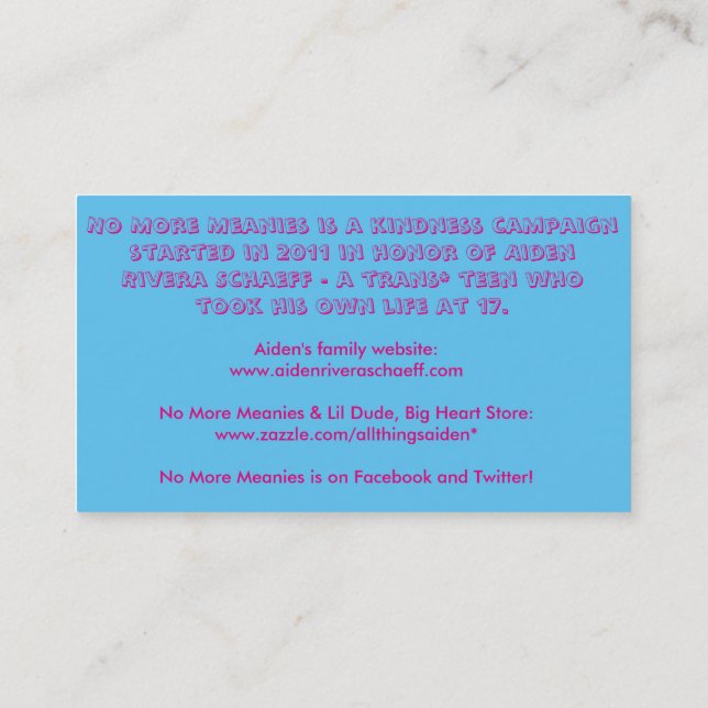 No More Meanies Cards (transgender) (Back)