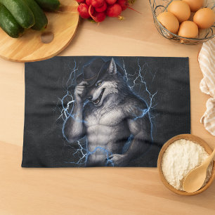 No More Mr Nice Guy Funny Alpha Wolf Meme Brainrot Tea Towel