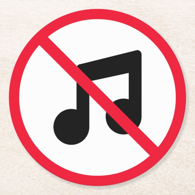 No Music Red Circle Sign | Custom Round Coasters (Front)