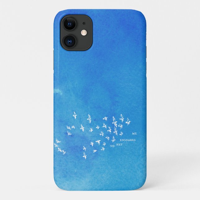 "No net ensnares me" + birds (white on blue) Case-Mate iPhone Case (Back)