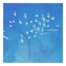 "No net ensnares me" + birds (white on blue)
