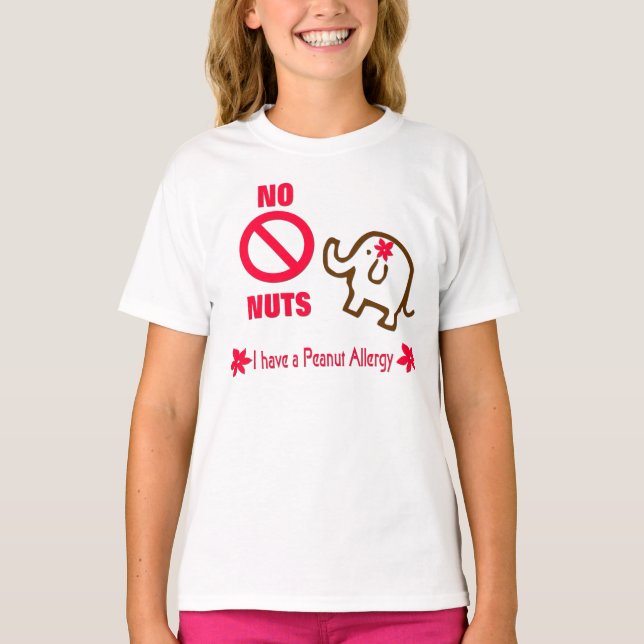 No Nuts Peanut Allergy Cute Elephant T-Shirt (Front)