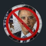 No Obama Dart Board<br><div class="desc">This dart board will certainly spark up the party, and may lead to some political "discussions", but is fun anyway! The official Presidential portrait of President Obama with the classic red "no" sign over it.</div>