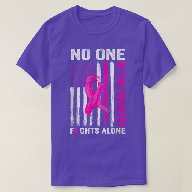 No One Fights Breast Cancer Alone USA Flag Pink Ri T-Shirt (Design Front)