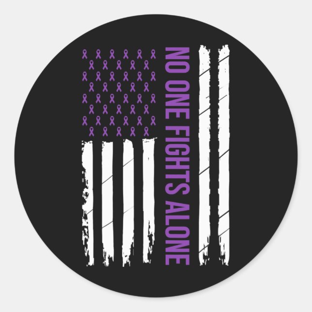 No one Fligt Alone Purple Ribbon Alzheimer's Aware Classic Round Sticker (Front)