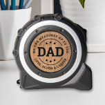 No One Measures Up Dad Custom Kids Names 1<br><div class="desc">A heartfelt tape measure featuring the quote "No One Measures Up to You Dad" in a bold badge design with star accents and custom kids' names on a faux wood grain background. A clever,  punny Father's Day gift that combines sentiment with practicality. The kids' names are fully customisable.</div>