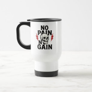 No Pain No Gain – Bold Skull and Lightning Graphic Travel Mug