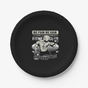 no pain no gain fitness club paper plate