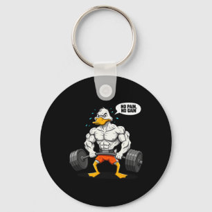 No Pain No Gain Funny Duck Weightlifter Joke Gym M Key Ring