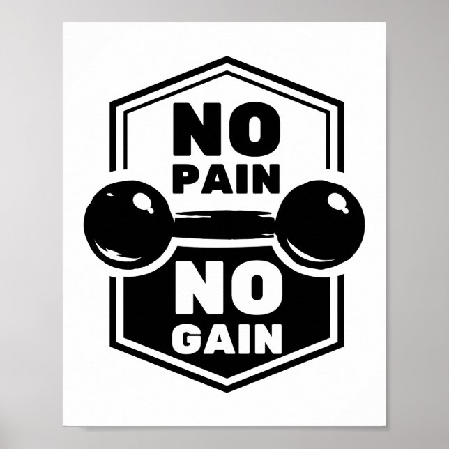 No Pain No Gain | Gym Fitness Motivational Quote Poster (Front)
