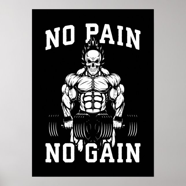 No Pain, No Gain - Gym Workout Motivational Poster (Front)