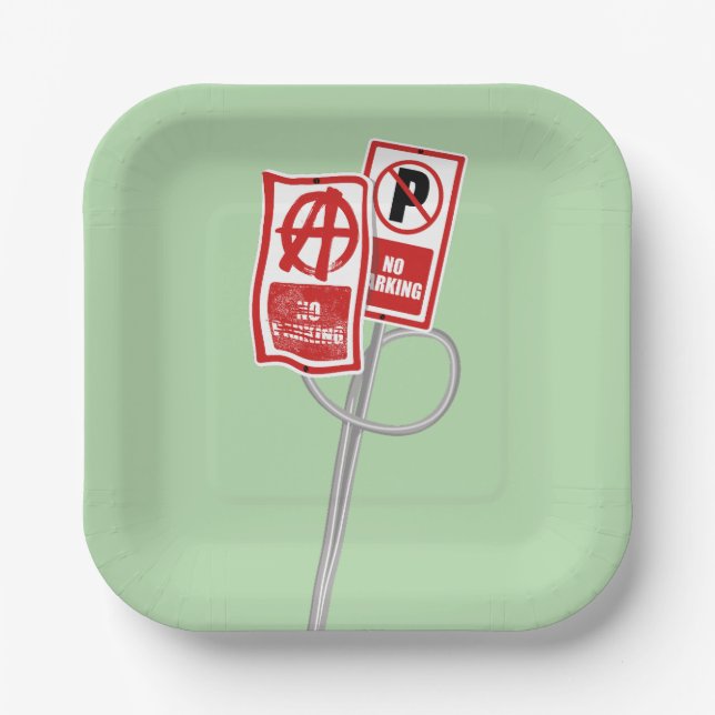 No parking anarchy sign paper plate (Front)