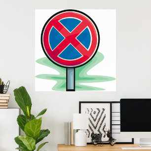 No Parking Road Sign Red Blue Traffic Symbol