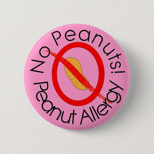 NO PEANUTS! Peanut Allergy Pin in Pink (Front)