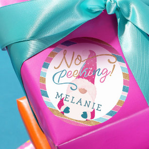 No Peeking Bright Glitter Stripe Gnome Santa Claus Classic Round Sticker